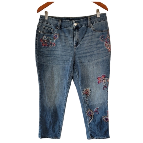 CHICO'S Women's The Platinum Crop Jeans Sz 2P Floral Embroidered High-Rise - Picture 12 of 12